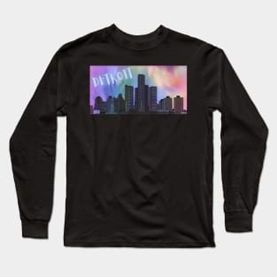 Rainbow Background Detroit Skyline Long Sleeve T-Shirt